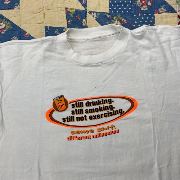 Vintage 90s Still Drinking Smoking Not Exercising Same Shi* Funny Humor T Shirt - Picture 2 of 6